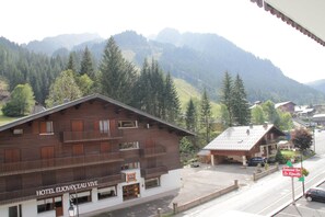 A wooden building with balconies and a sign reading "HOTEL ELIOVALE EAU VIVE". - Apartment in Chatel with balcony (Châtel)