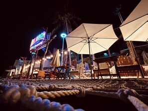 On the beach, free beach cabanas, sun-loungers, beach umbrellas