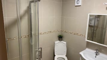 Hair dryer, towels, toilet paper