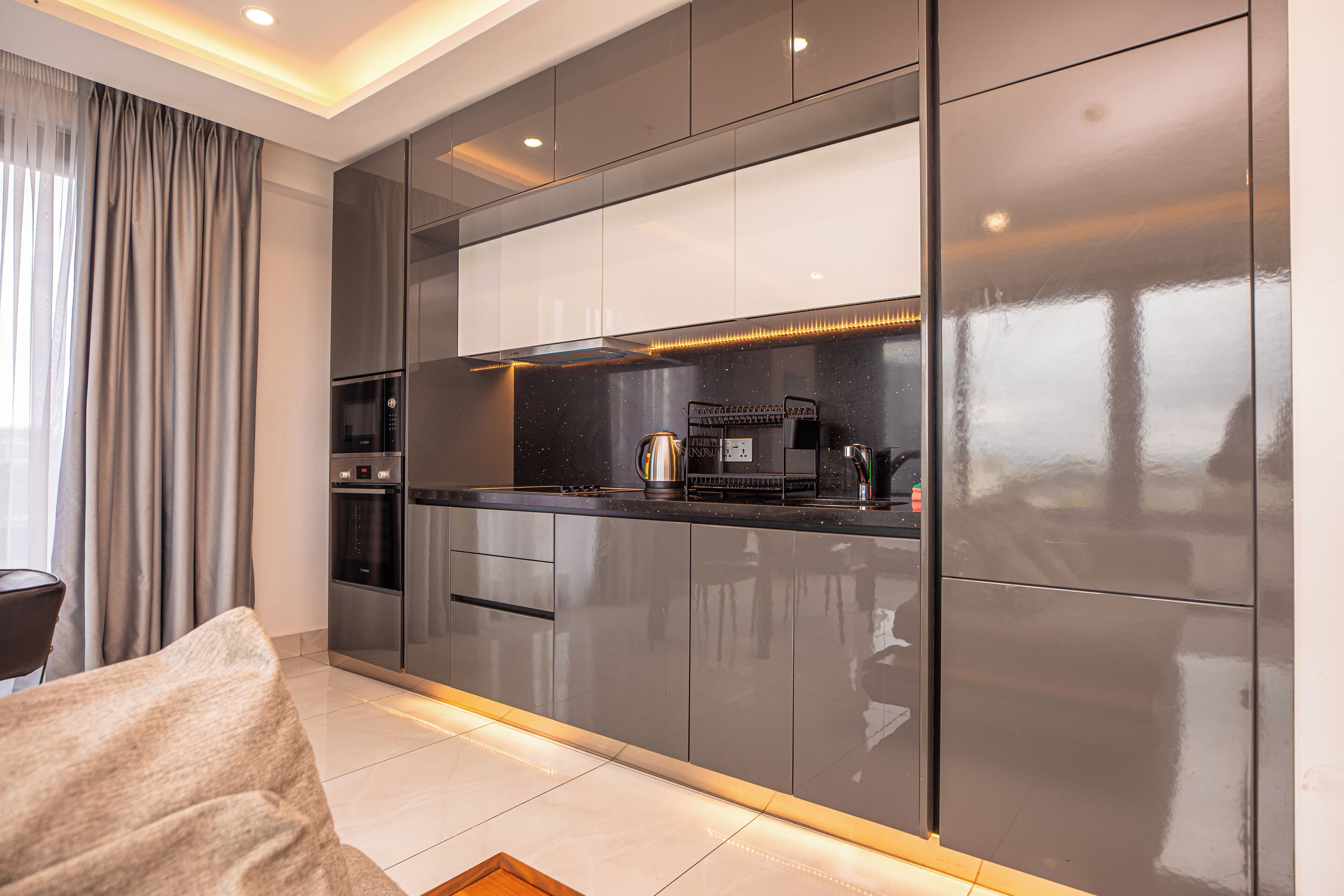 Premium Apartment, Balcony, City View | Private kitchen | Full-size fridge, microwave, oven, stovetop