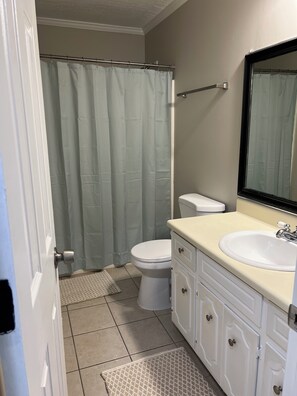 A bathroom with a toilet, sink, and mirror. - Spacious 4Bed/2Bath:Newly Refurbished: 2 Floors w/2 Living Rooms: 15 Min to GOLF (Augusta)