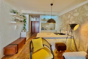 Comfort Studio, Balcony, Sea View | Living area | 40-inch LCD TV with digital channels, fireplace - Sea View Studio Terminal (Budva)