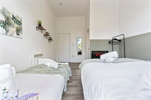 1 bedroom, desk, iron/ironing board, travel cot