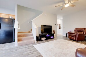 テレビ、暖炉、ステレオ