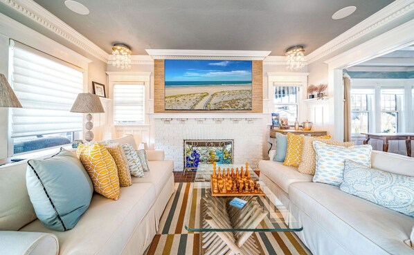 Smart TV, fireplace, books - Grand 8BR/4BA Beach Block Retreat—Just steps to Ocean City Shore! (Ocean City)