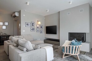 TV, fireplace, DVD player, stereo