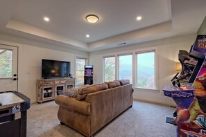 Smart TV, fireplace, video games