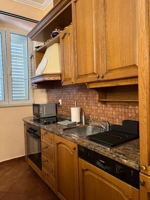 Fridge, stovetop, cookware/dishes/utensils