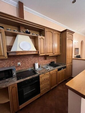 Fridge, stovetop, cookware/dishes/utensils