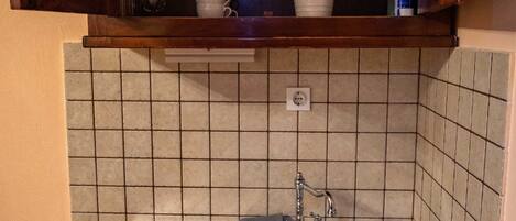 Fridge, stovetop, cookware/dishes/utensils