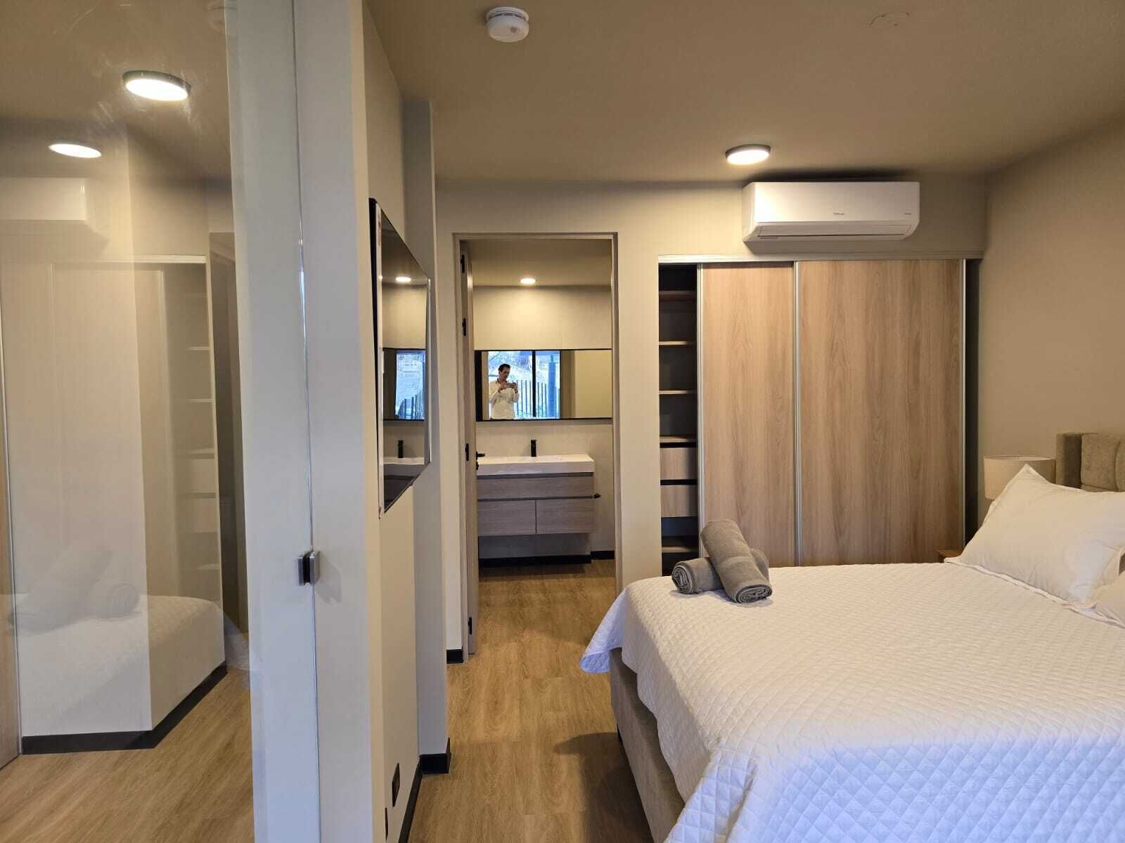 1 bedroom, premium bedding, blackout drapes, soundproofing