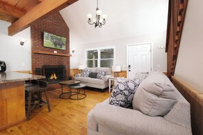 TV, fireplace, video games, foosball