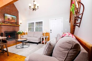 TV, fireplace, video games, table football