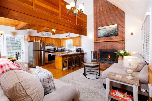 TV, fireplace, video games, table football