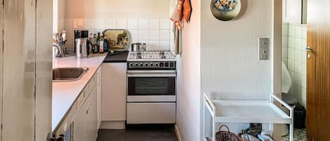 Fridge, oven, stovetop, coffee/tea maker