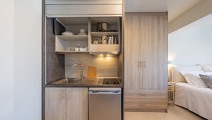 A compact kitchenette with a built-in dishwasher, a sink, and a countertop. - Studio Apartment 'Katerina' with Mountain View, Wi-Fi and Air Conditioning (Gaios)