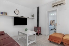 Televisión, chimenea y reproductor de DVD