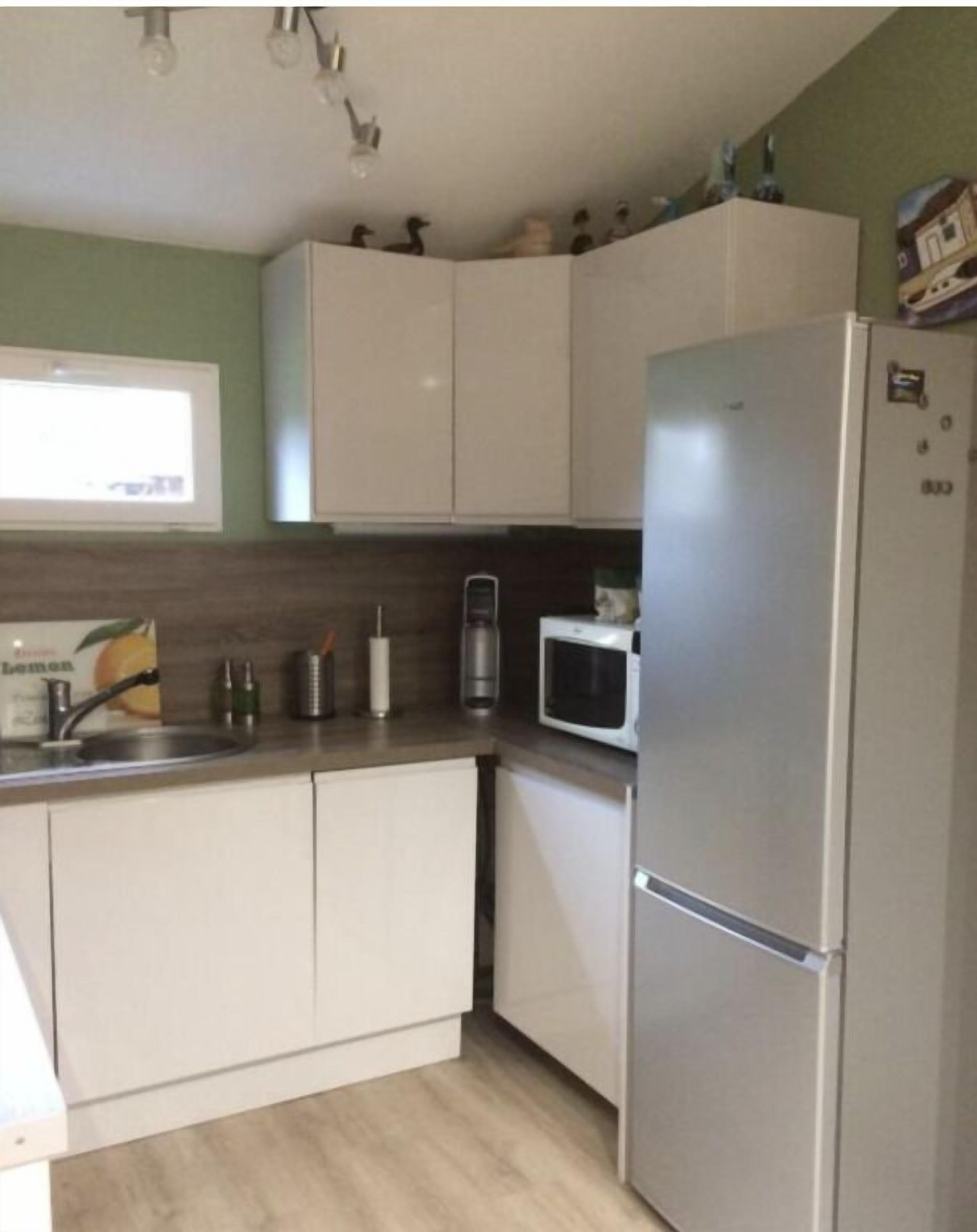 Frigorífico, microondas, horno y placa de cocina