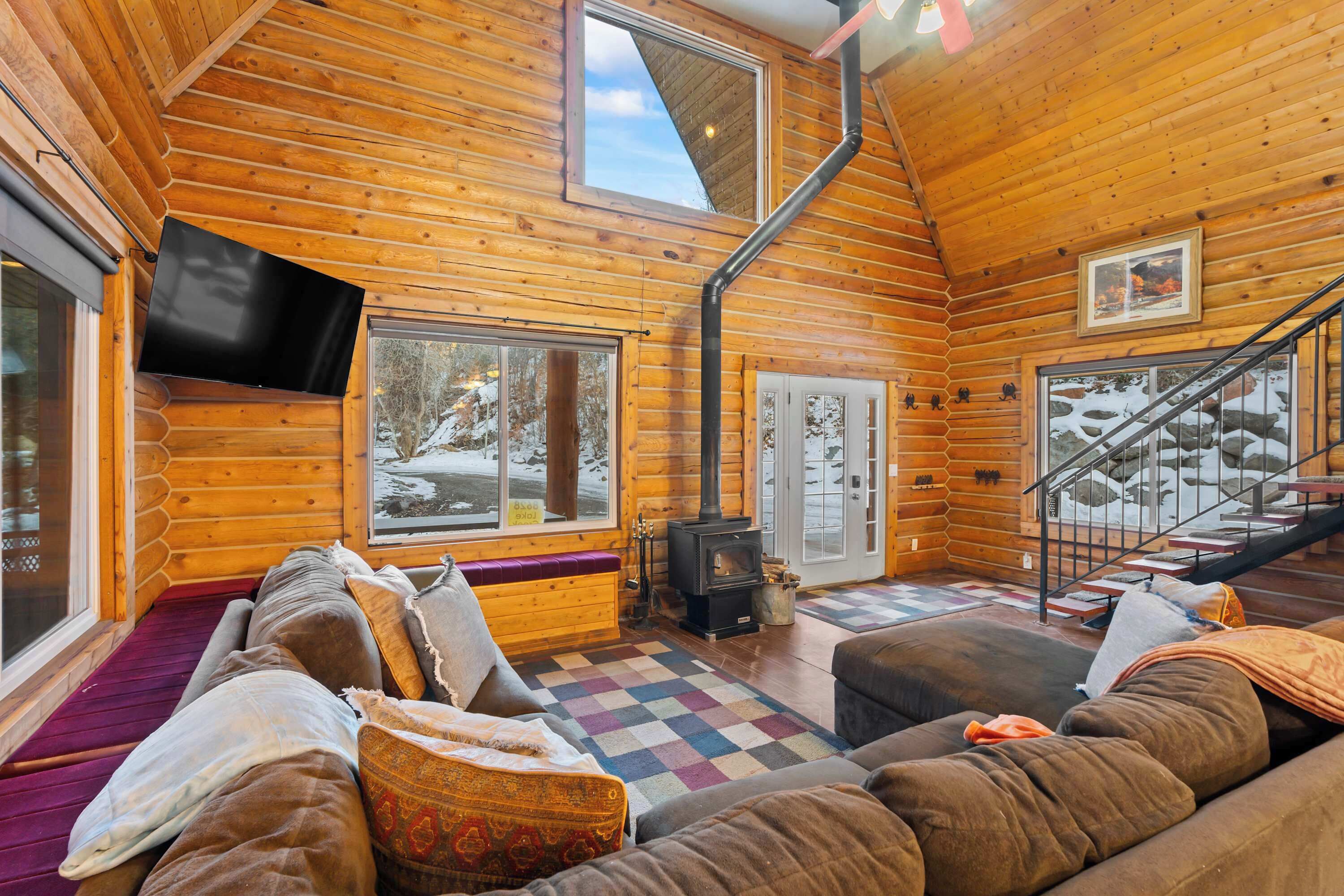 TV, fireplace, DVD player, books