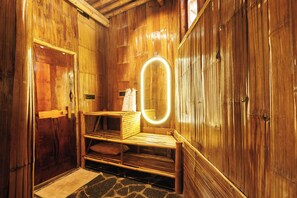 The Leaf - River Front Bamboo Cottage | Bathroom - KaatiKaadu (Sakleshpur)
