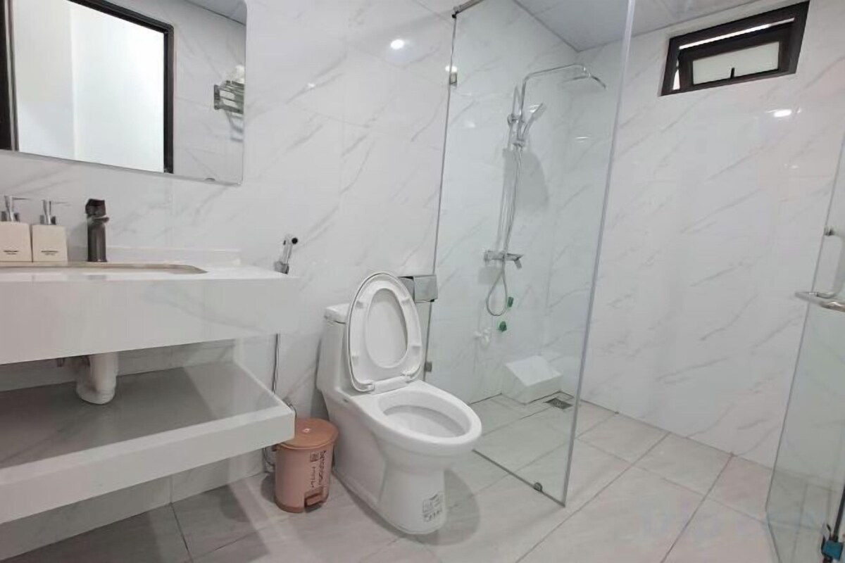 Bathroom | Shower, rainfall showerhead, designer toiletries, hair dryer