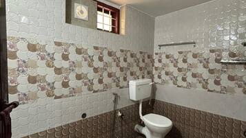 Shower, bidet, towels, soap