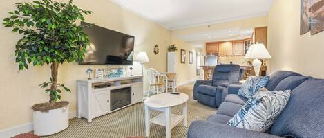 TV, fireplace