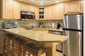 Fridge, microwave, dishwasher, coffee/tea maker