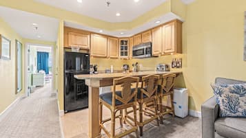 Fridge, microwave, dishwasher, coffee/tea maker
