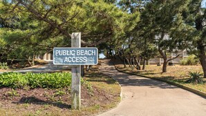 A sign indicating public beach access.