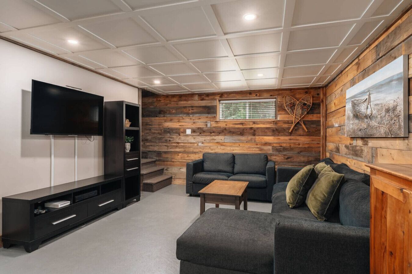 Televisión, chimenea y libros 