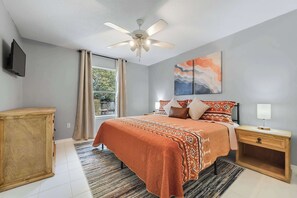 2 bedrooms, desk, iron/ironing board, travel crib