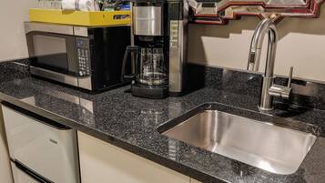 Fridge, microwave, coffee/tea maker