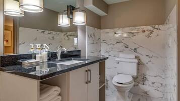 Douche, sĂšche-cheveux, serviettes fournies, shampoing