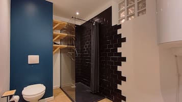 Ducha, secador de pelo, toallas, papel higiénico