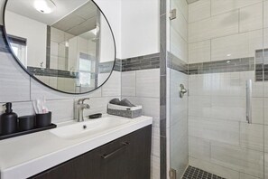 Shower, hair dryer, bidet, towels