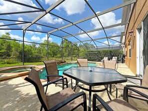 Outdoor dining - Spacious villa with private pool, hot tub and games room (Davenport)