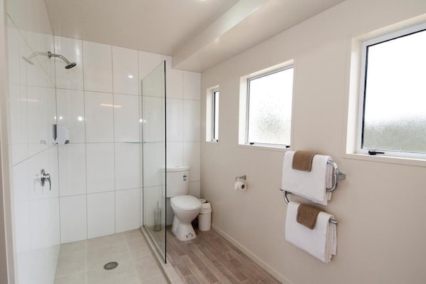 Standard Studio | Bathroom | Shower, hair dryer, towels, soap