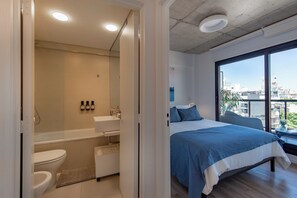 Hair dryer, bidet, towels, soap
