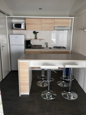 Fridge, microwave, stovetop