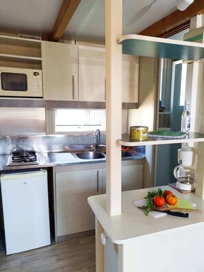 Fridge, microwave, stovetop