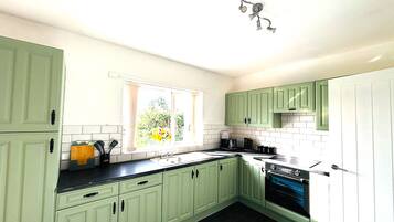 Fridge, microwave, oven, electric kettle