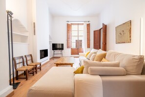 TV, fireplace