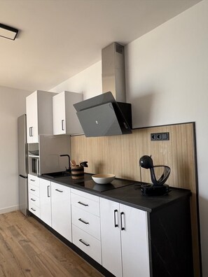 Frigorífico, microondas, placa de cocina y lavavajillas