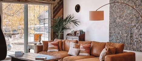 Smart TV, caminetto, libri, biblioteca musicale