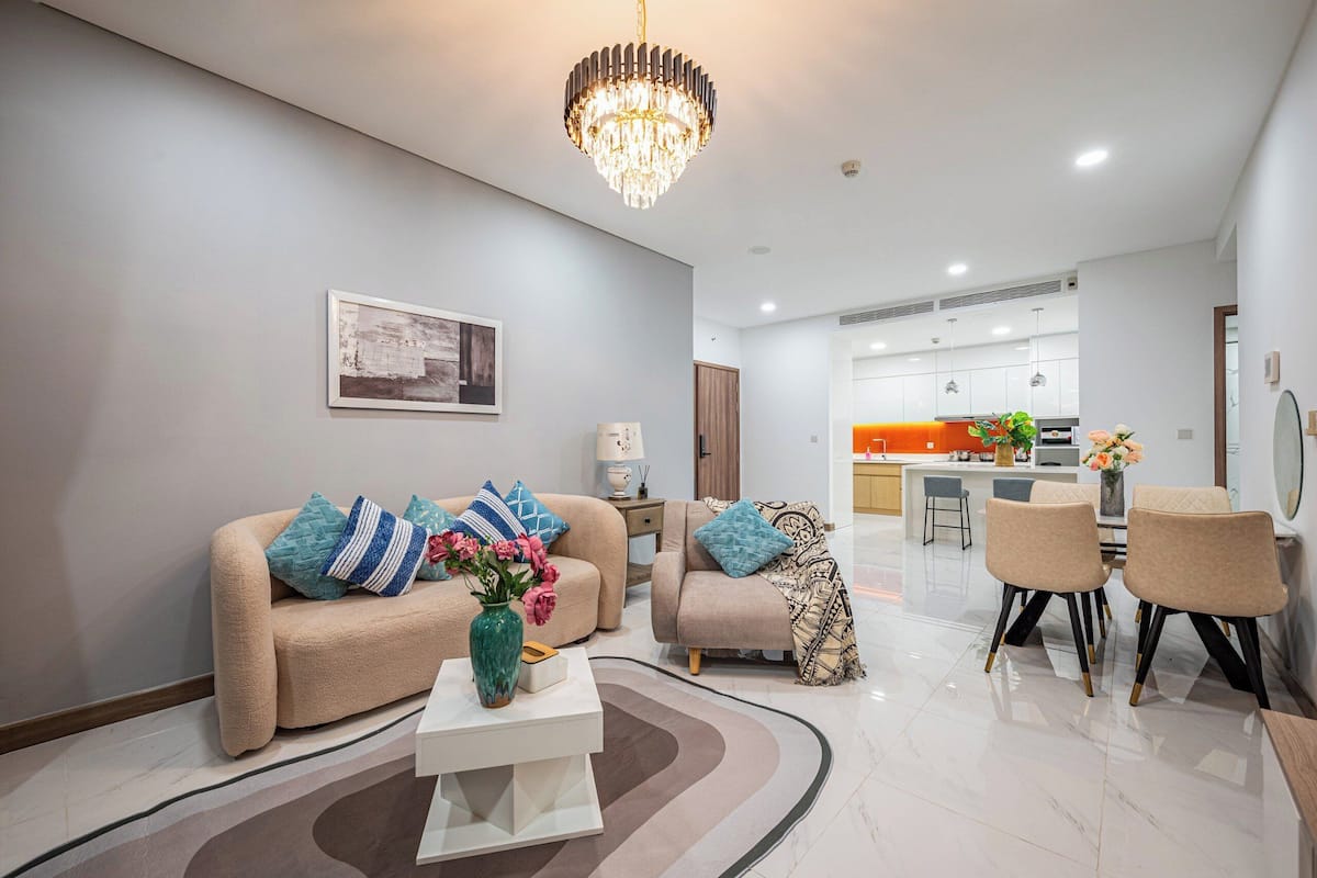 Deluxe Apartment, 2 Bedrooms, Balcony, City View | Living area | Smart TV