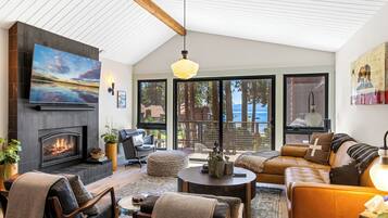 TV connectée, cheminée, chaîne hi-fi