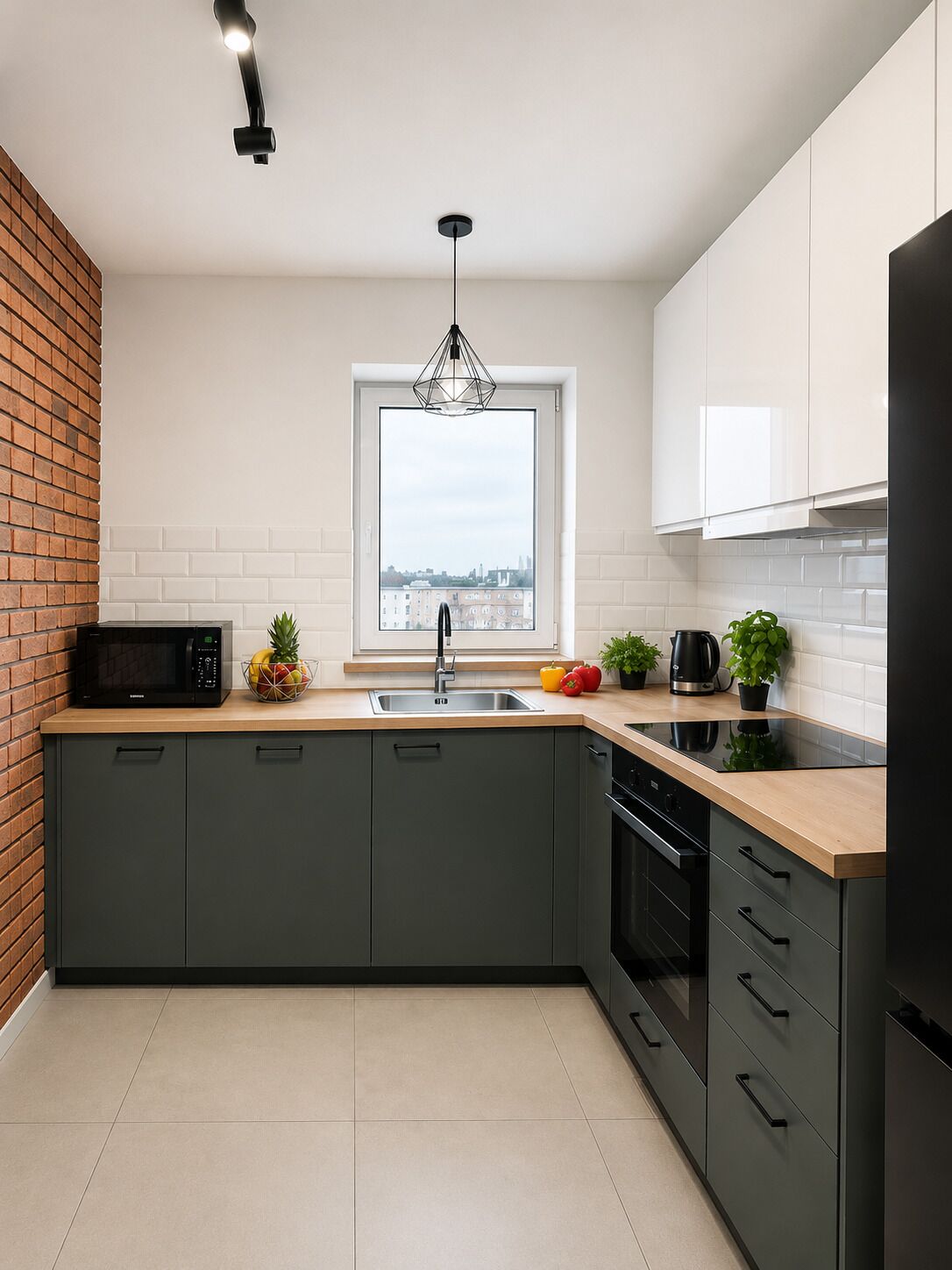 Departamento Confort, balcón, vista a la ciudad | Cocina privada | Refrigerador, microondas, horno y parrilla de estufa 