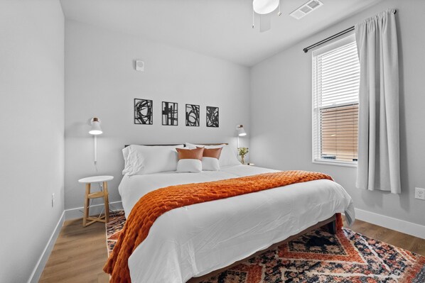 1 bedroom, desk, iron/ironing board, travel cot