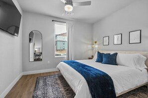 1 bedroom, desk, iron/ironing board, travel cot